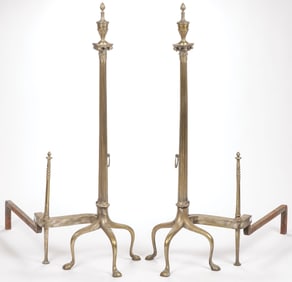 PR CHIPPENDALE BRASS ANDIRONS, 19TH C