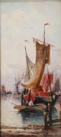 SIGNED HARBOR SCENE PAINTING