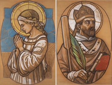 A PAIR OF STAINED-GLASS WINDOW CARTOONS, C.1915