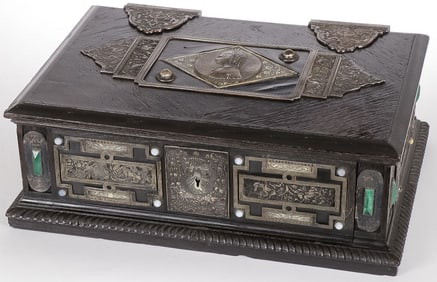 IMPORTANT SILVER & JEWELED BOOK BOX, C. 1880