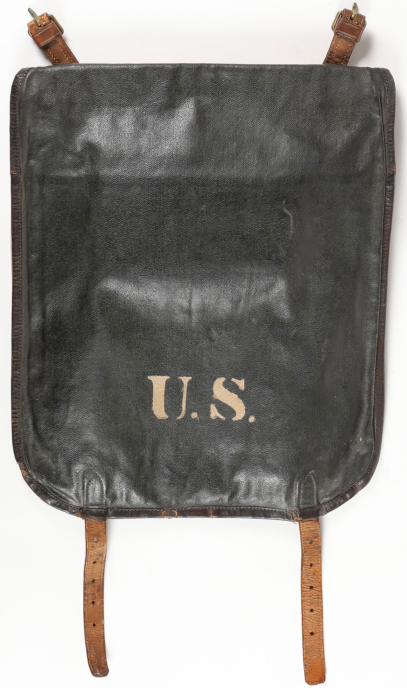 GREAT INDIAN WARS HAVERSACK, C. 1875: GREAT INDIAN WARS HAVERSACK, C. 1875 Comprising an excellent US model 1874 canvas haversack with original leather straps and buckles, interior with original white cloth sling, stamped US Watervliet Ar