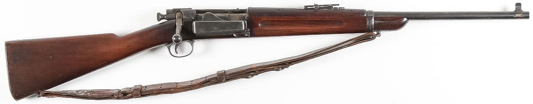 SPRINGFIELD M 1899 KRAG CARBINE BOLT ACTION RIFLE: SPRINGFIELD M 1899 KRAG CARBINE BOLT ACTION RIFLE. Comprising a Springfield Model 1899 30-40 Krag, 22-inch barrel, walnut stock with crisp scroll 1907 dated inspector's cartouche left side above trigg