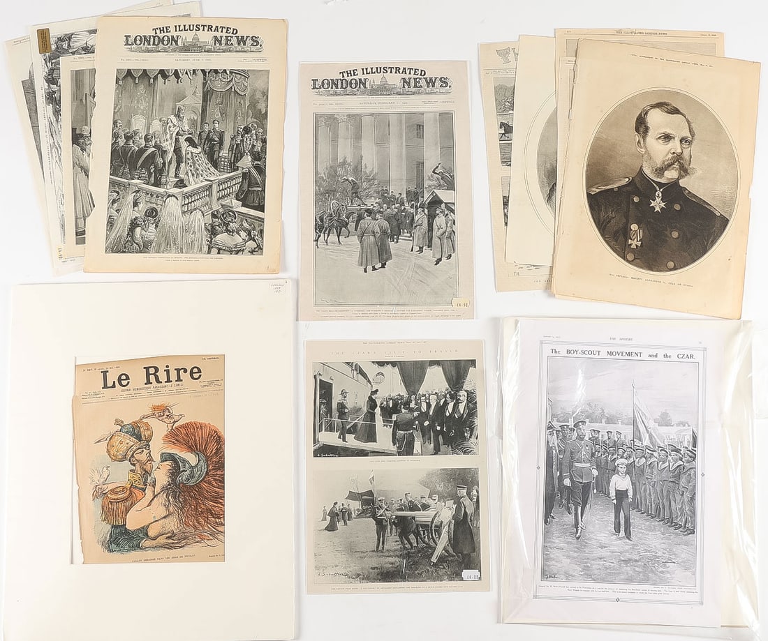 OVER 20 ANTIQUE RUSSIAN RELATED ENGRAVINGS: OVER 20 ANTIQUE RUSSIAN RELATED ENGRAVINGS. Comprising a group of over 20 various engravings and etchings. A good majority from the Illustrated London News, depicting various scenes, including the cor