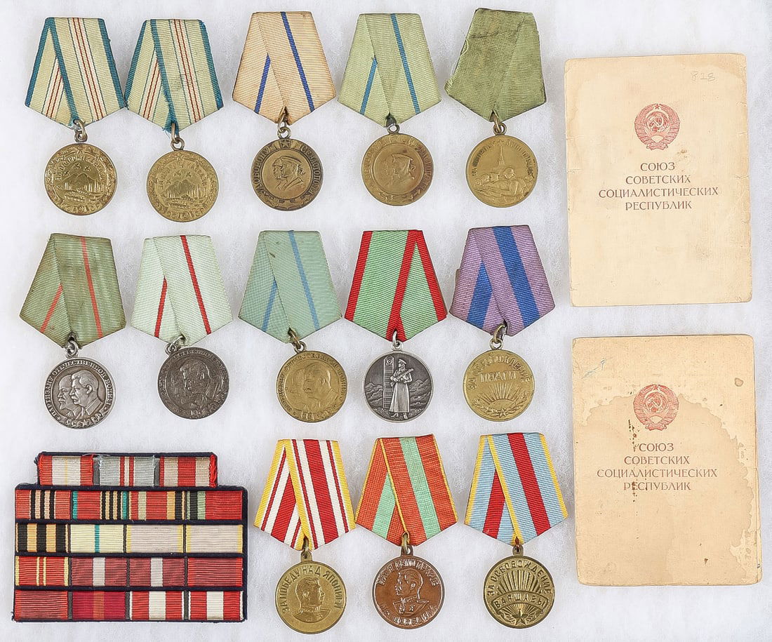 16 WWII SOVIET CAMPAIGN MEDALS & MORE: 16 WWII SOVIET CAMPAIGN MEDALS & MORE. Comprising a good group of 16 vintage war period campaign medals including some scarcer examples: 2 Defense of the Caucasus medals, 2 Defense of Sevastopol medal