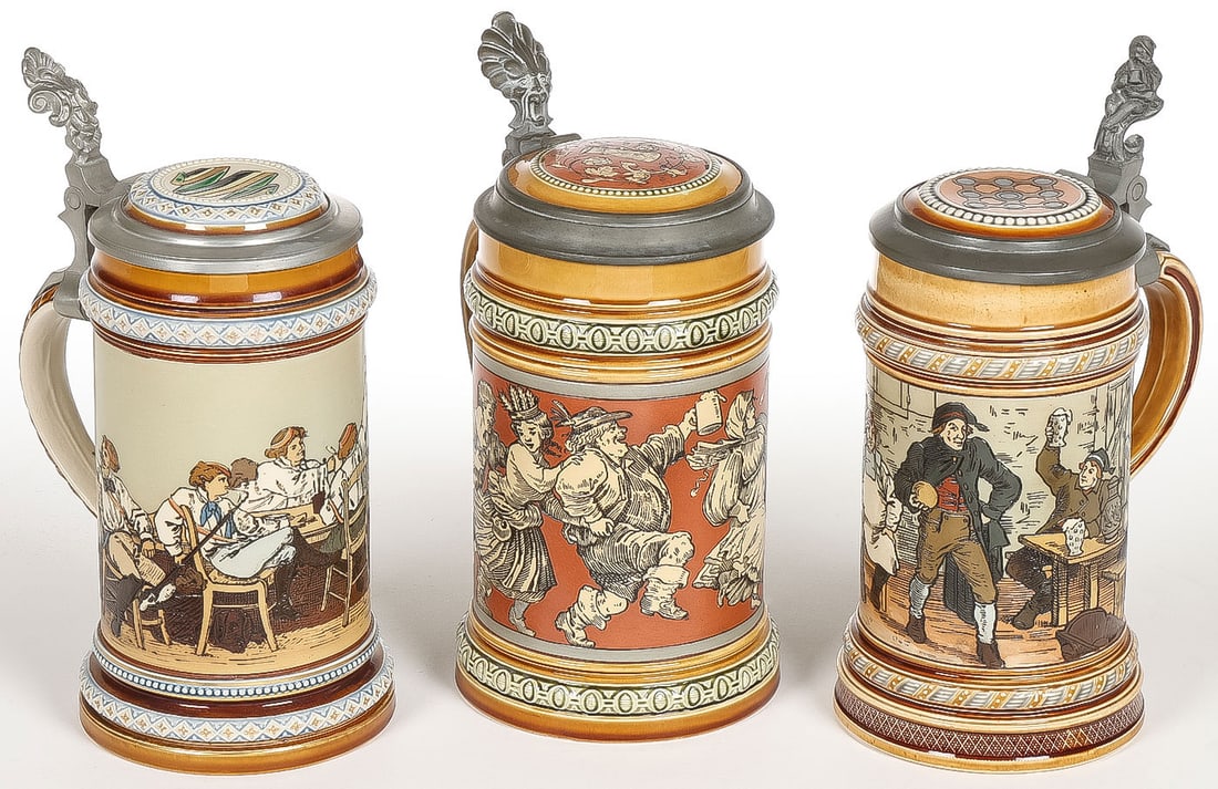 THREE METTLACH STEINS (1 of 5)