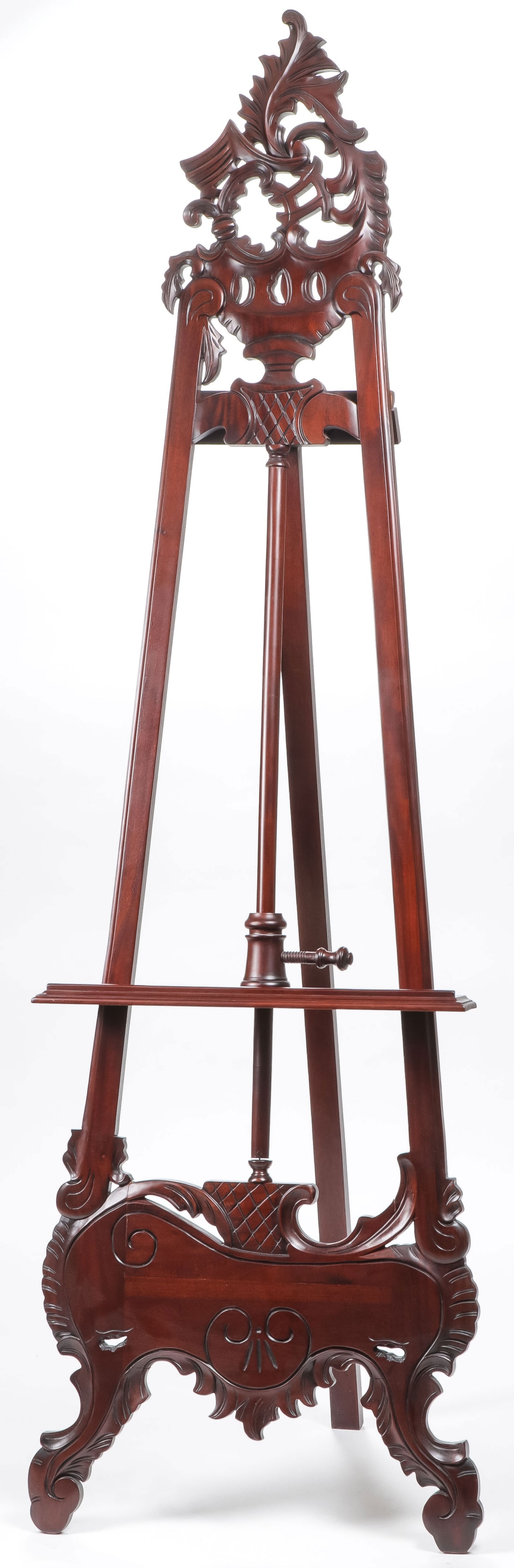 ORNATE CARVED PARLOR EASEL: ORNATE CARVED PARLOR EASEL. Height 83 inches, width 24 inches. LOCAL PICKUP OR 3RD PARTY SHIPPER ONLY.SHIPPING NOTICE:If you are not using the Live Auctioneers Live Ship program, Jackson's is please