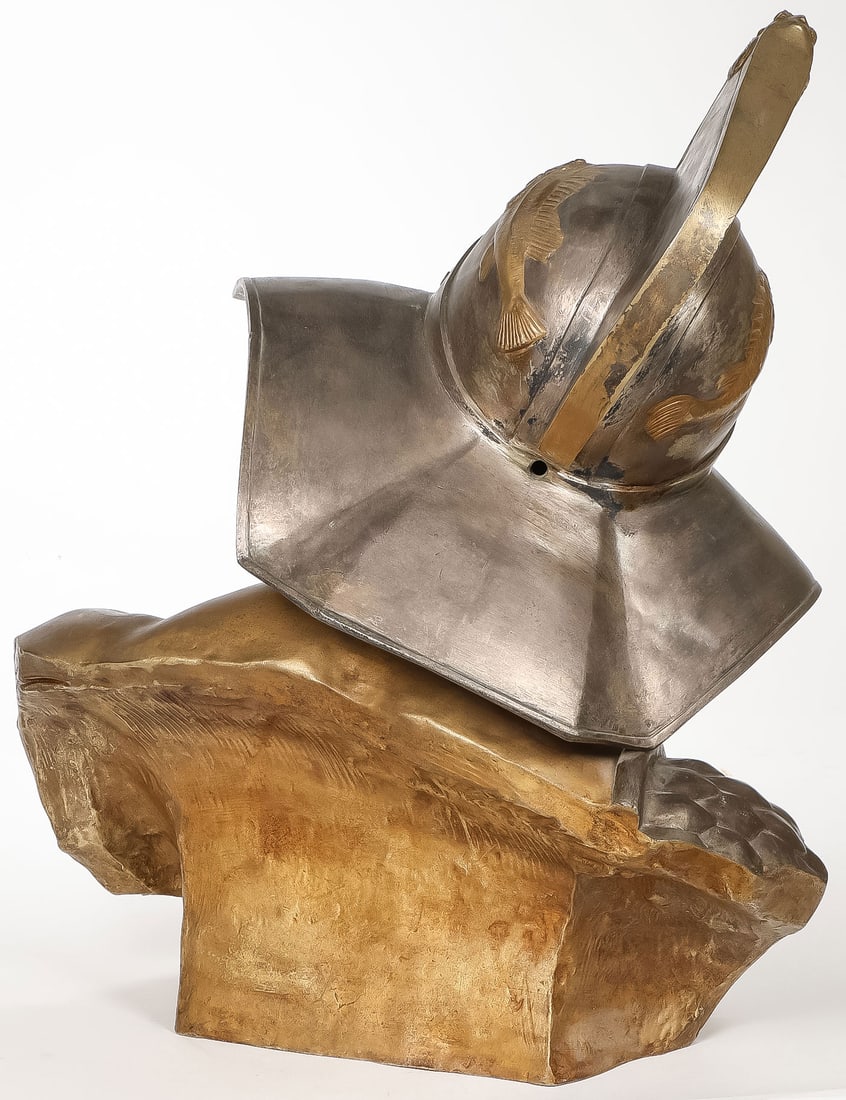 LARGE SIGNED BRONZE GLADIATOR BUST, 19TH C - 2