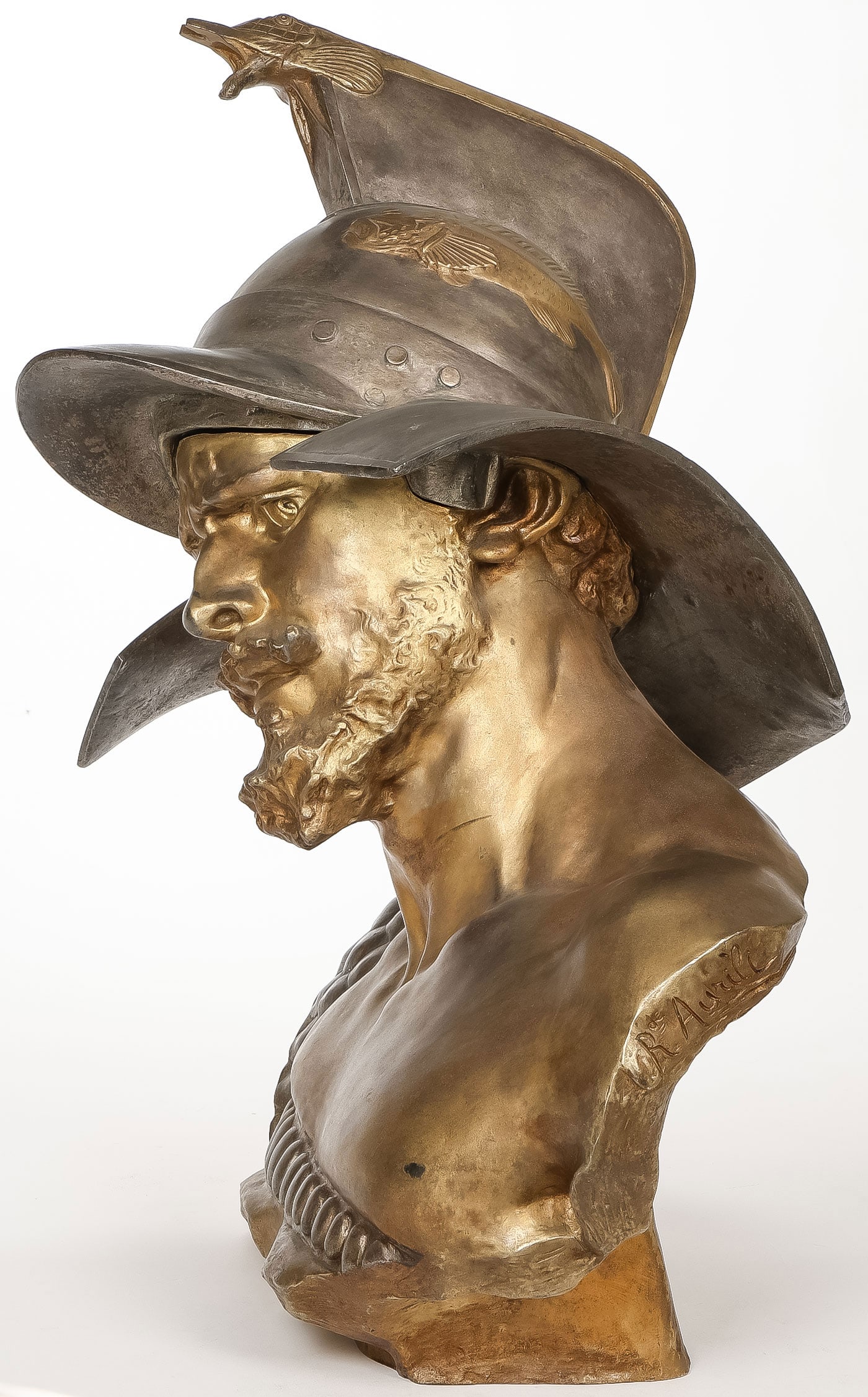 LARGE SIGNED BRONZE GLADIATOR BUST, 19TH C - 3