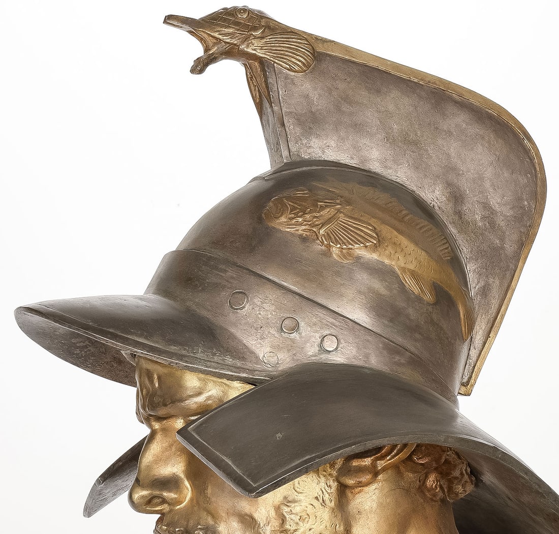 LARGE SIGNED BRONZE GLADIATOR BUST, 19TH C - 4