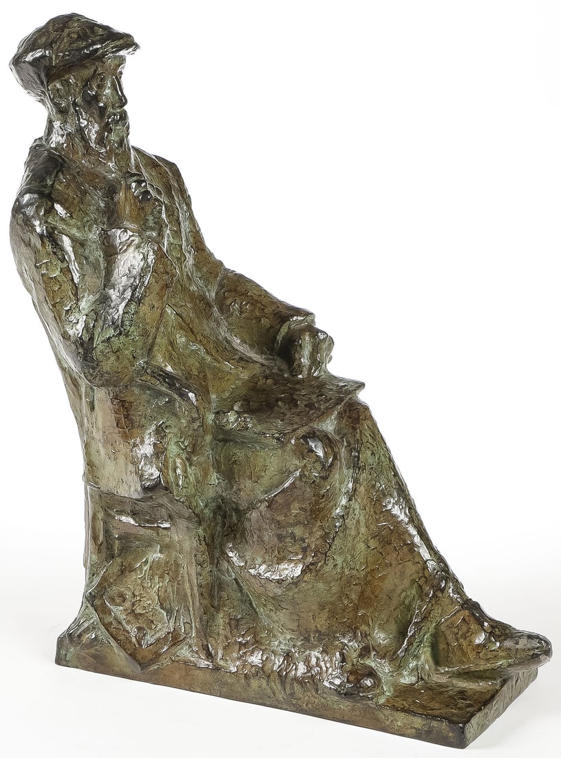 RARE BRONZE OF RENOIR SIGNED & DATED 1917: RICHARD GUINO (French 1890-1973)The Artist Renoir Seated -1917Bronze with brown and verdigris patinaSigned, titled, dated, and numbered VIII/VIII, and with Delval Cire Perdue foundry mark on baseHeig