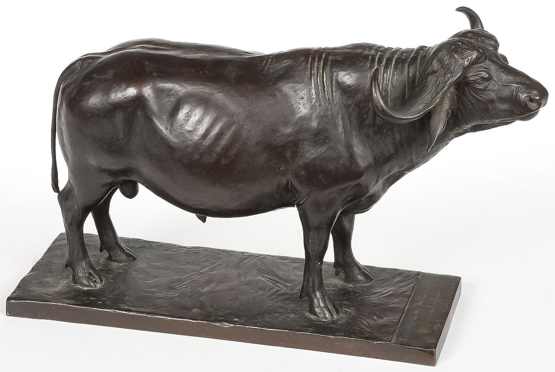 RARE LOUIS JONAS BRONZE DATED 1914: RARE LOUIS JONAS BRONZE DATED 1914. Comprising a rare and early work by Louis Paul Jonas (American 1894-1971), depicting an African buffalo in bronze with dark brown patina. The front of base inscribe