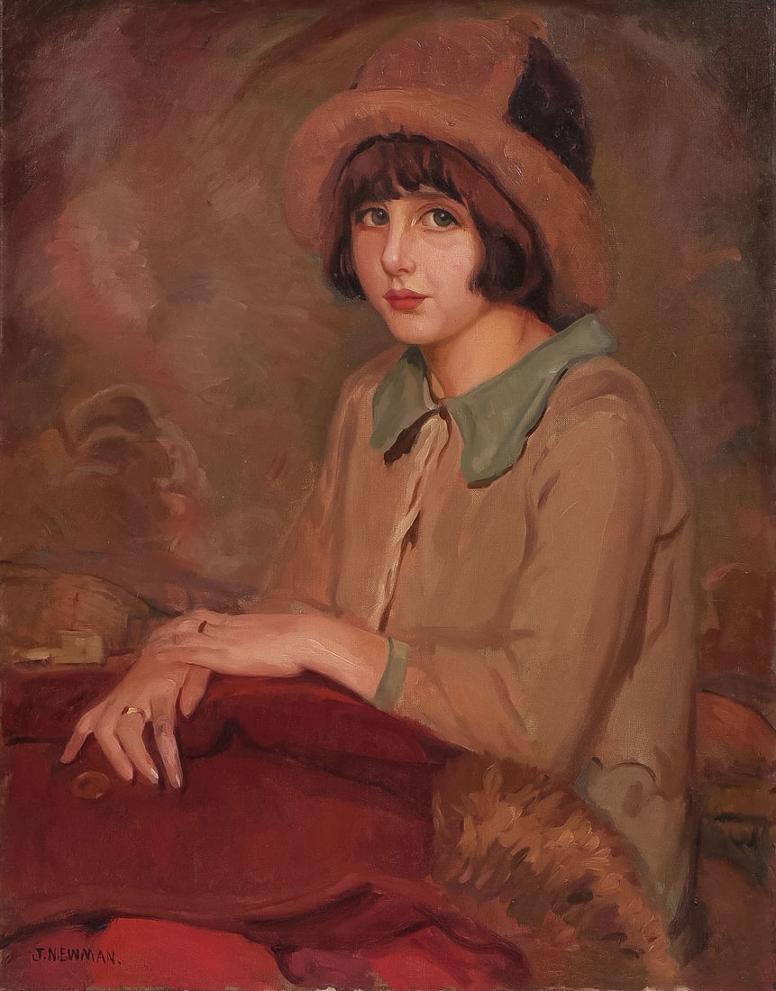 CHARMING SIGNED AMERICAN PORTRAIT, C. 1920: JOSEPH NEWMAN (American 1890-1979)Portrait of Young Girl Wearing Hat - c. 1920Oil on canvasSigned lower left28 x 22 inches, unframedSHIPPING NOTICE:If you are not