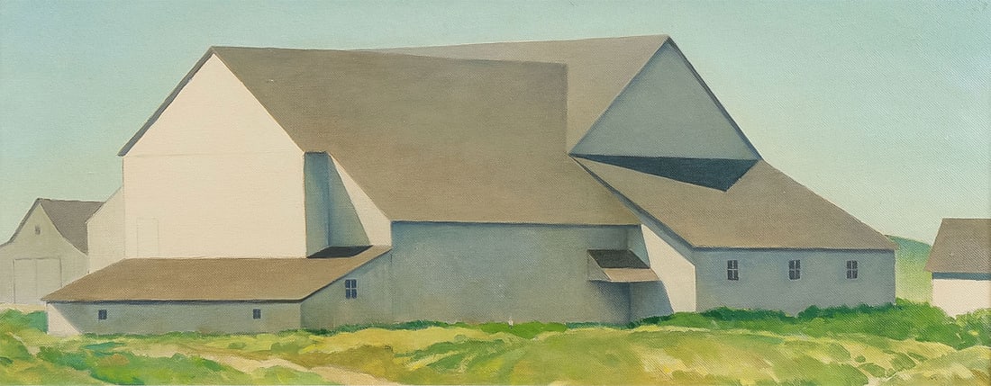 GREAT MARVIN CONE, 1948: MARVIN CONE (American 1891-1964)White Barn - 1948Oil on canvas boardSigned lower right8.75 x 21.75 inches, overall including frame 16.25 x 29.5 inchesProvenance:Ma