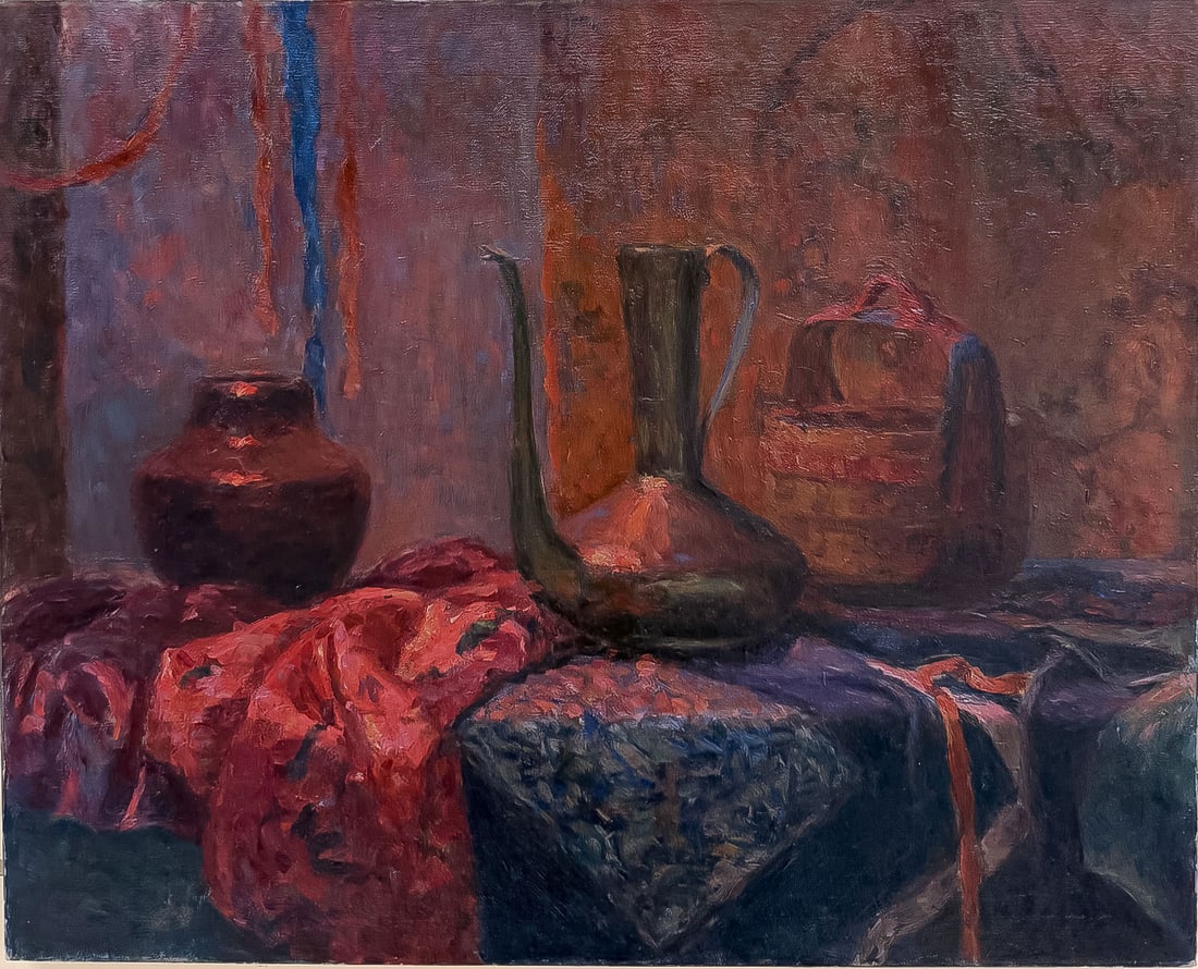 ORIGINAL ALMA HELD OIL PAINTING, 1928: ALMA HELD (American 1898-1988)Still Life with Copper Vessels Oil on canvasSigned on stretcher and dated 192822 inches x 27 inches, unframedProvenance:Estate Auction