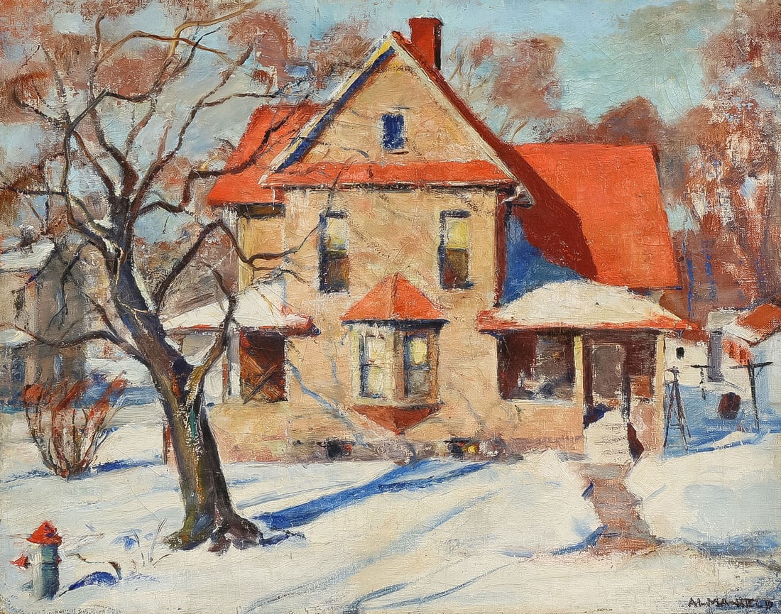 GREAT WPA SIGNED PAINTING, C. 1930: ALMA HELD (American 1898 - 1988)Winter Shadows Oil on canvasSigned lower right14 x 18 inches, unframedProvenance: Auction of the estate of Alma Held, these showroom