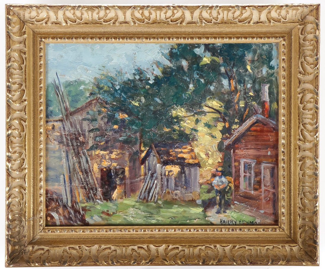 SIGNED NEW ENGLAND PAINTING: HARRY NEWMAN (American 1873-1946)Summer Farm Scene Oil on boardSigned lower right10 x 12.5 inches, overall including frame 13.5 x 16.25 inchesSHIPPING NOTICE:If you