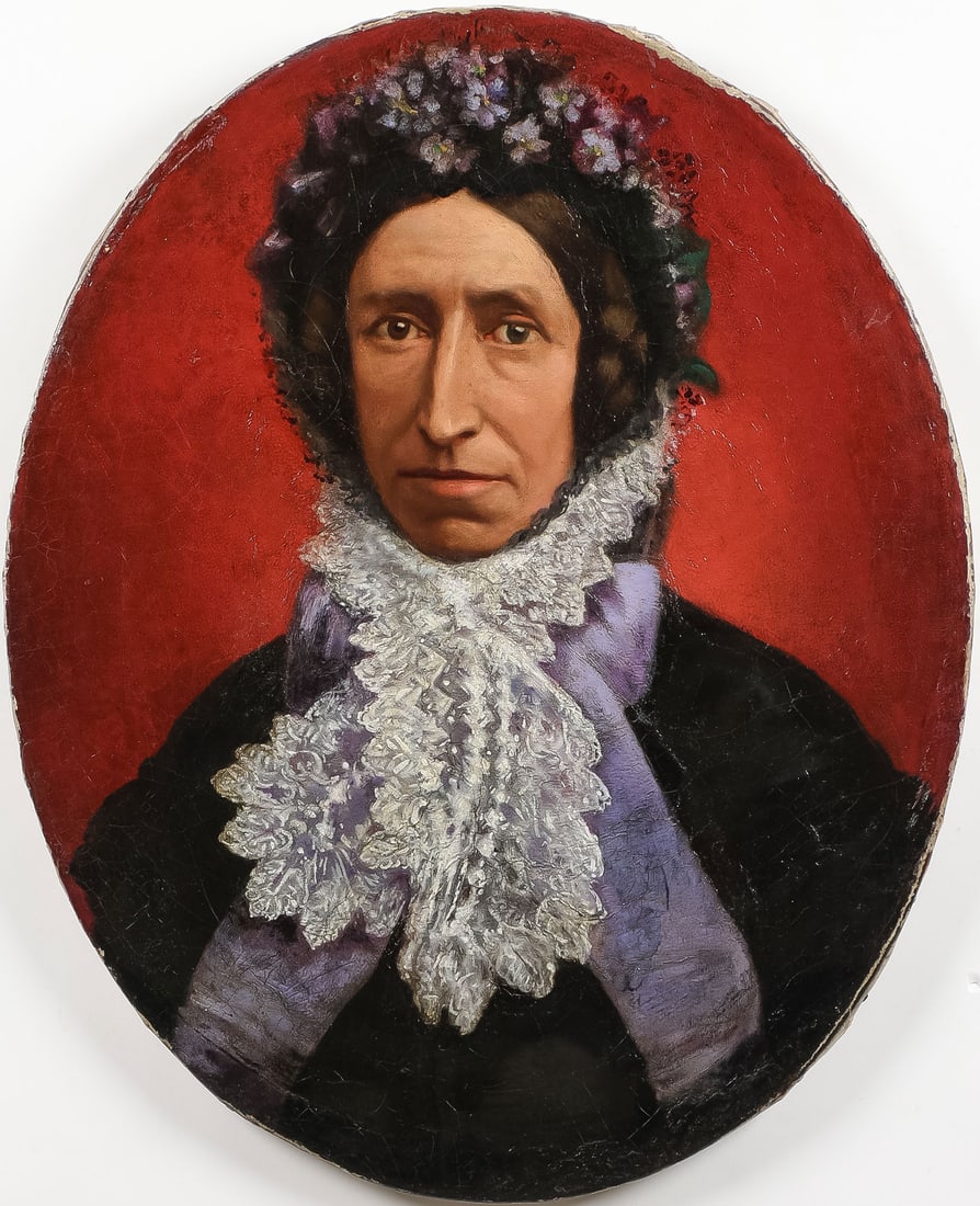 FRENCH PORTRAIT, C. 1875: FRENCH SCHOOL (19th century)Portrait of a Woman with Floral Decorated Lace Bonnet Oil on canvasApparently unsigned24.5 x 20 inches (62.5 x 51 cm), unframedSHIPPING NOTICE: