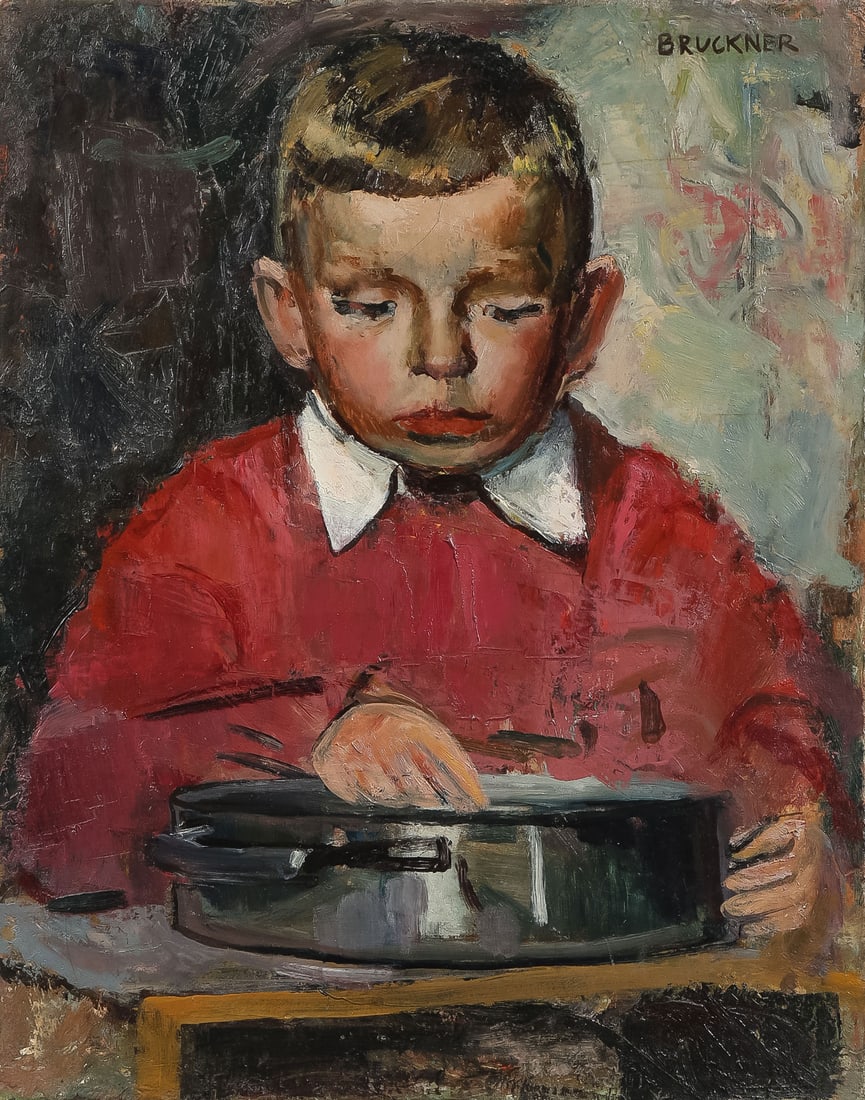SIGNED GERMAN PAINTING: Attributed to CURT BRUCKNER-EICHTERMEYER (German 1896-1971)Portrait of Young Boy Cleaning Berries Oil on canvasSigned upper left Bruckner19.75 x 15.75 inches (50 x 40cm), unframed