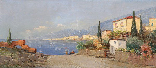 Signed Italian Coastal View Oil Pianting: HANS JOHANN WAGNER(Austrian 1885-1940)Italian Seaside Village Oil on canvasSigned lower right "Wagner"18.25 inches x 40.25 inches (46.3 x 102.2 cm)Note: Some associate paintings with this signature to
