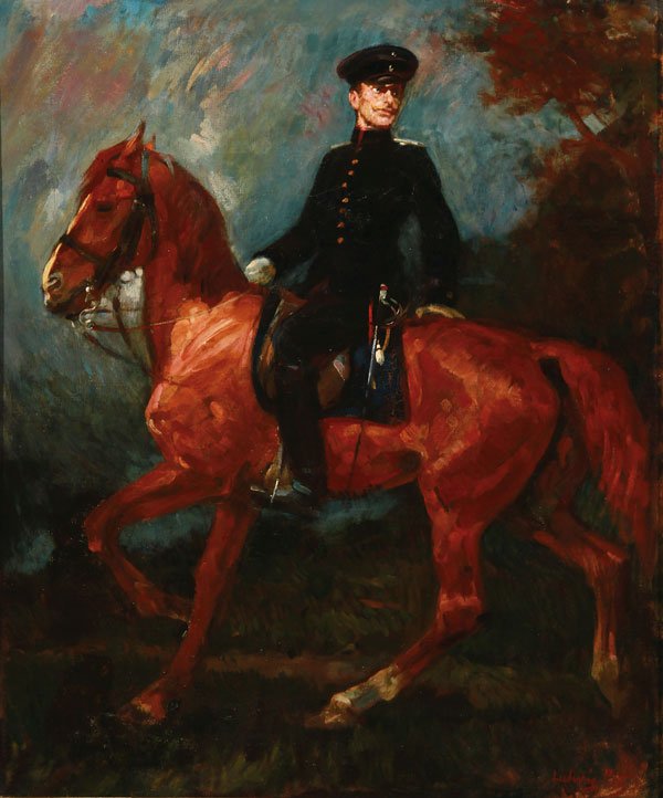Signed 19th Century Oil Painting Prussian Horse Officer: LUDWIG PUTZ(German 1866-1947) A Calvary Officer- circa 1900 Oil on canvas Signed lower right 30.5 inches x 25.25 inches (77.5 x 64.5 cm)