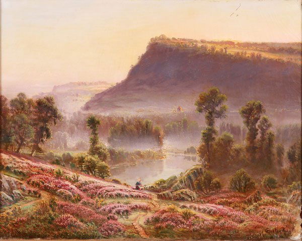 OIL PAINTING, GASTON ANGLADE, FRENCH, LANDSCAPE: GASTON ANGLADE(French 1854-1919)Expansive Landscape at Sunrise Oil on canvasSigned lower right "Gaston Anglade"23.8 inches x 30.3 inches (60.5 x 77 cm)