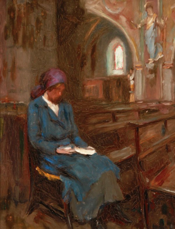 OIL PAINTING, GERMAN SCHOOL, 19TH CENTURY: GERMAN SCHOOL(19th century) A Quiet Moment- circa 1900 Oil on wood panel Apparently unsigned 23.25 inches x 17.75 inches (59 x 45.4 cm)