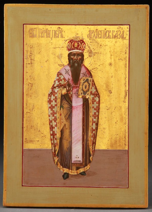 RUSSIAN ICON, ST. GURY, ARCHBISHOP OF KAZAN: A VERY FINE RUSSIAN ICON OF SAINT GURY, ARCHBISHOP OF KAZAN, 19TH CENTURY. Finely painted. 12.25 inches x 8.75 inches (31 x 22.2 cm).