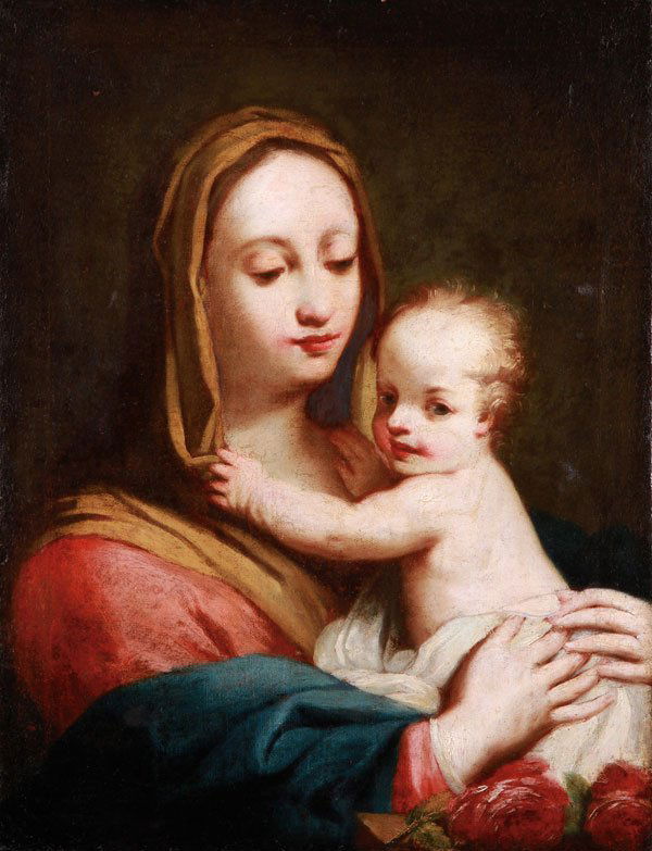 Fine 18th century Italian oil painting Virgin and Child: Studio of JACOPO AMIGONI(Italian 1682-1752)Madonna and Child Oil on canvas28 inches x 21.5 inches (71.1 x 54.6 cm)