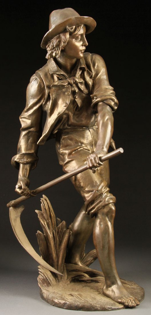 BRONZE, EUGENE ANTOINE AIZELIN, FRENCH, HARVESTER: EUGENE ANTOINE AIZELIN (French 1821-1902) The Harvester Bronze Inscribed “Aizelin” Height 32.5 inches (82.5 cm)