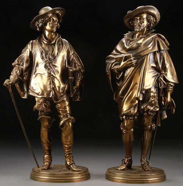PAIR OF BRONZES, JEAN JULES B. SALMSON, FRENCH: JEAN JULES B. SALMSON(French 1823-1902)Sir Peter Paul Rubens and Anthony Van Dyck- a pairBronze with gilt patinaInscribed on base "Salmson"Height 21.75 inches (55.3 cm) each