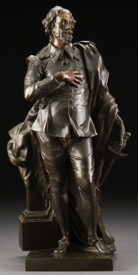 BRONZE, AFTER JOHN MICHAEL RYSBRACK, FLEMISH: After JOHN MICHAEL RYSBRACK(Flemish (1694-1770)Sir Peter Paul Rubens Bronze with dark brown patinaHeight 24.25 inches (61.5 cm)
