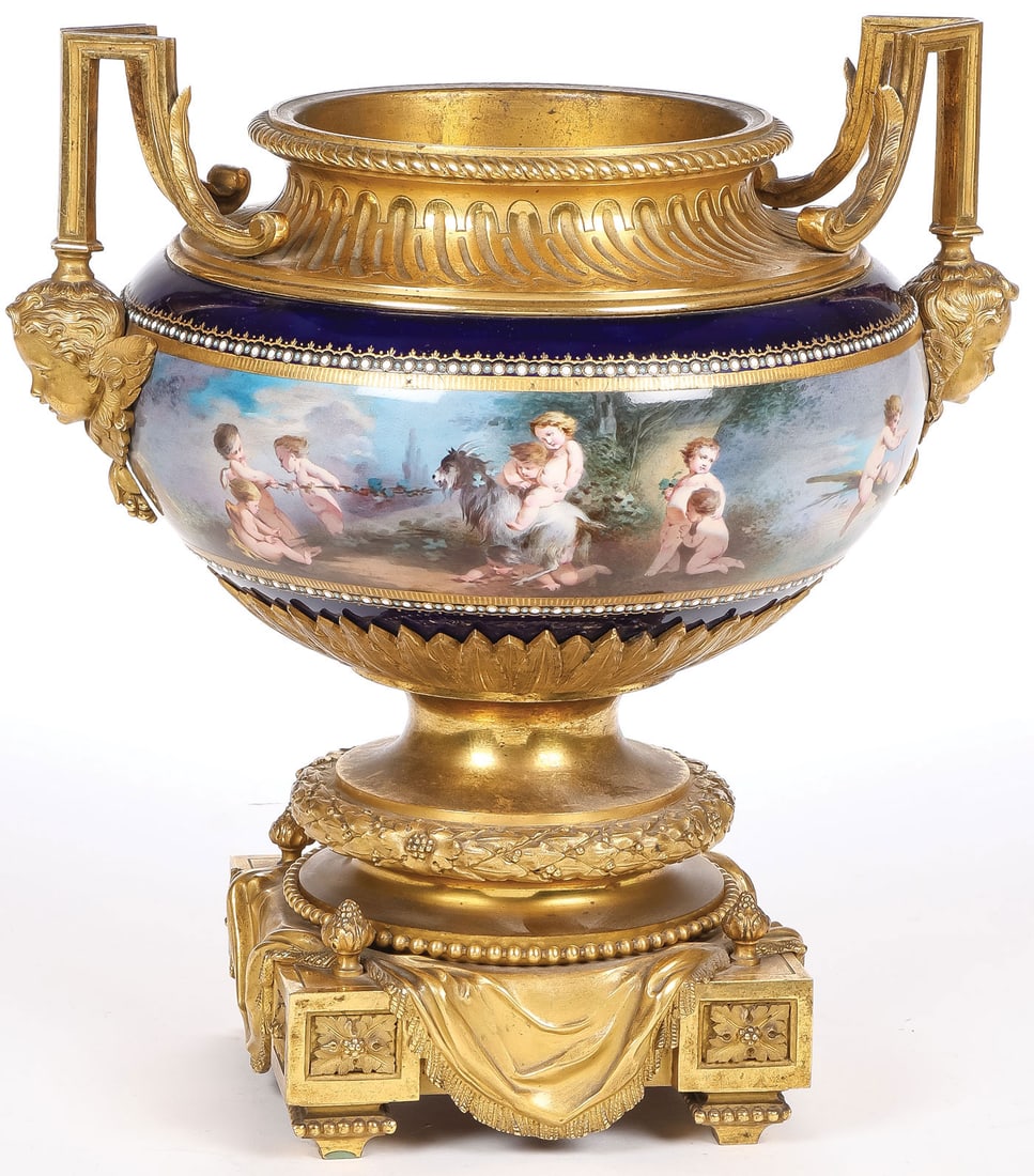 EXCEPTIONAL ORMOLU PORCELAIN URN, 19TH C (1 of 4)