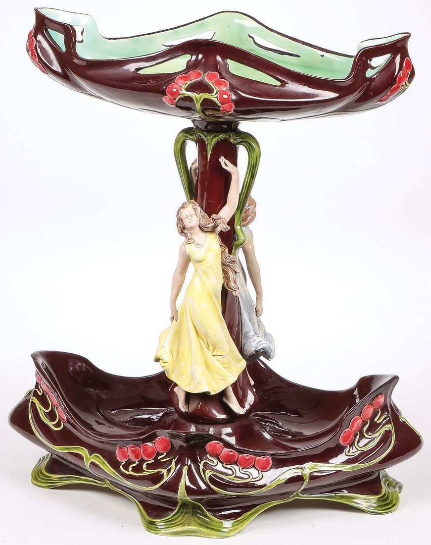 GREAT ART NOUVEAU MAJOLICA CENTERPIECE (1 of 3)