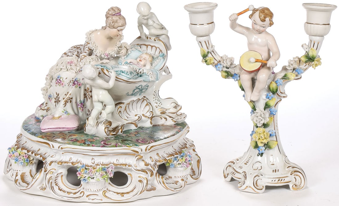 GOOD DECORATED PORCELAIN GROUP (1 of 3)