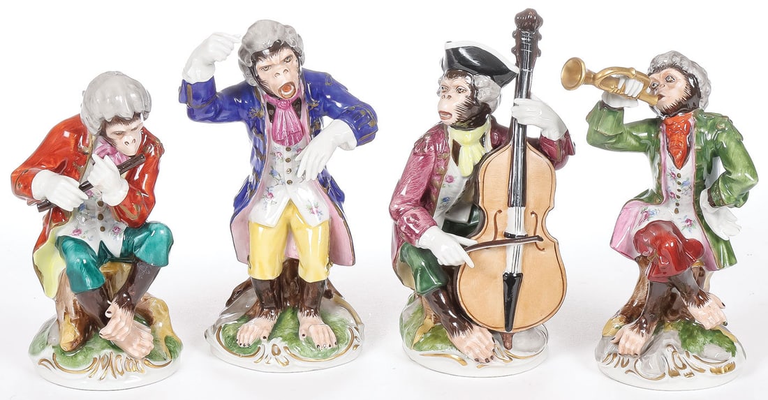 4 MEISSEN STYLE MONKEY MUSICIAN FIGURES (1 of 3)