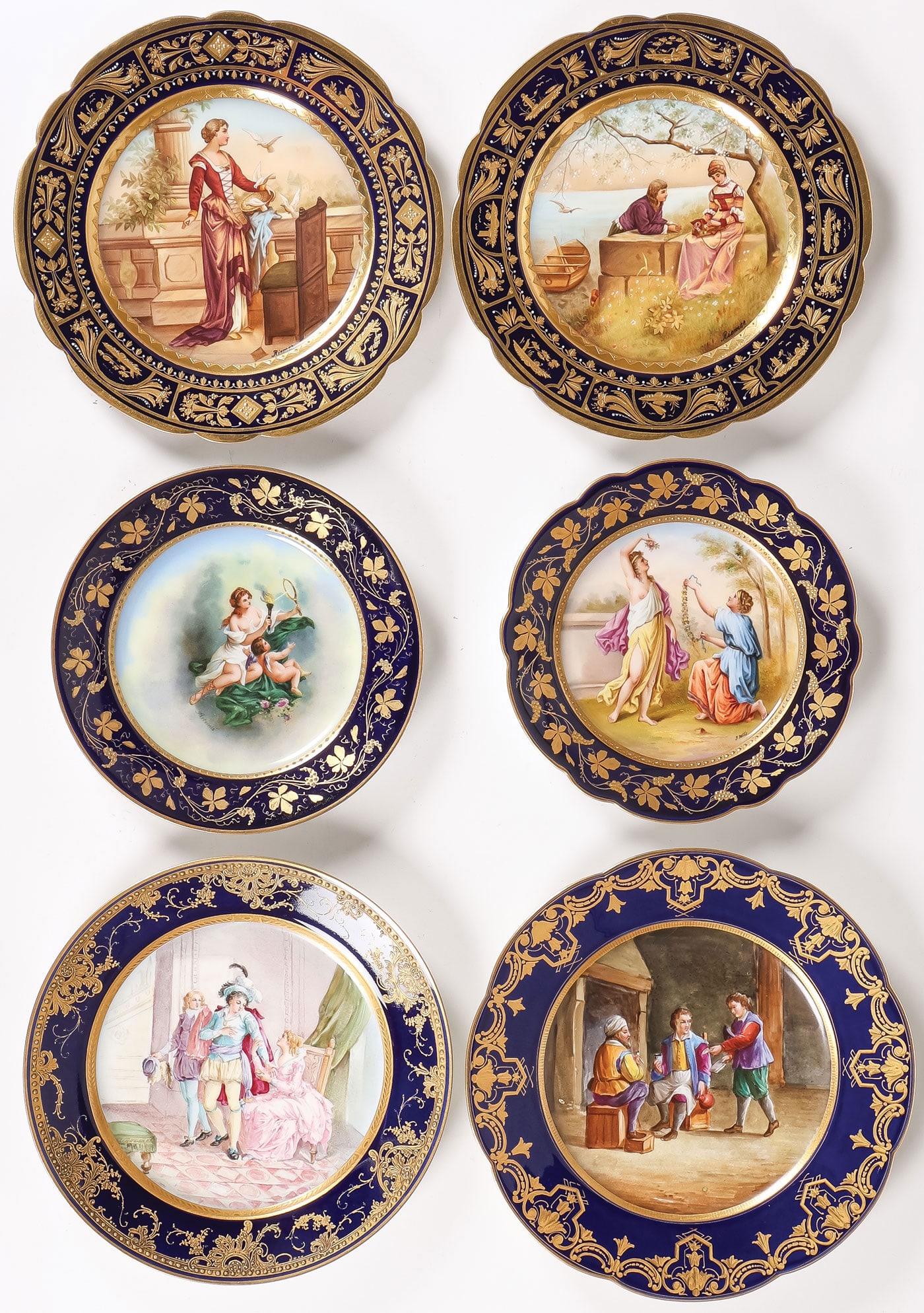 6 HAND PAINTED COBALT & GILT CABINET PLATES (1 of 2)