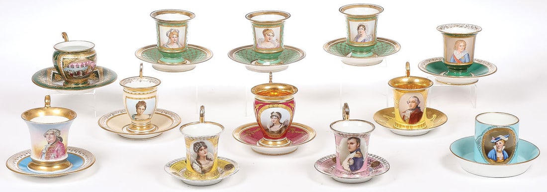 12 PORCELAIN PORTRAIT CUPS & SAUCERS (1 of 4)
