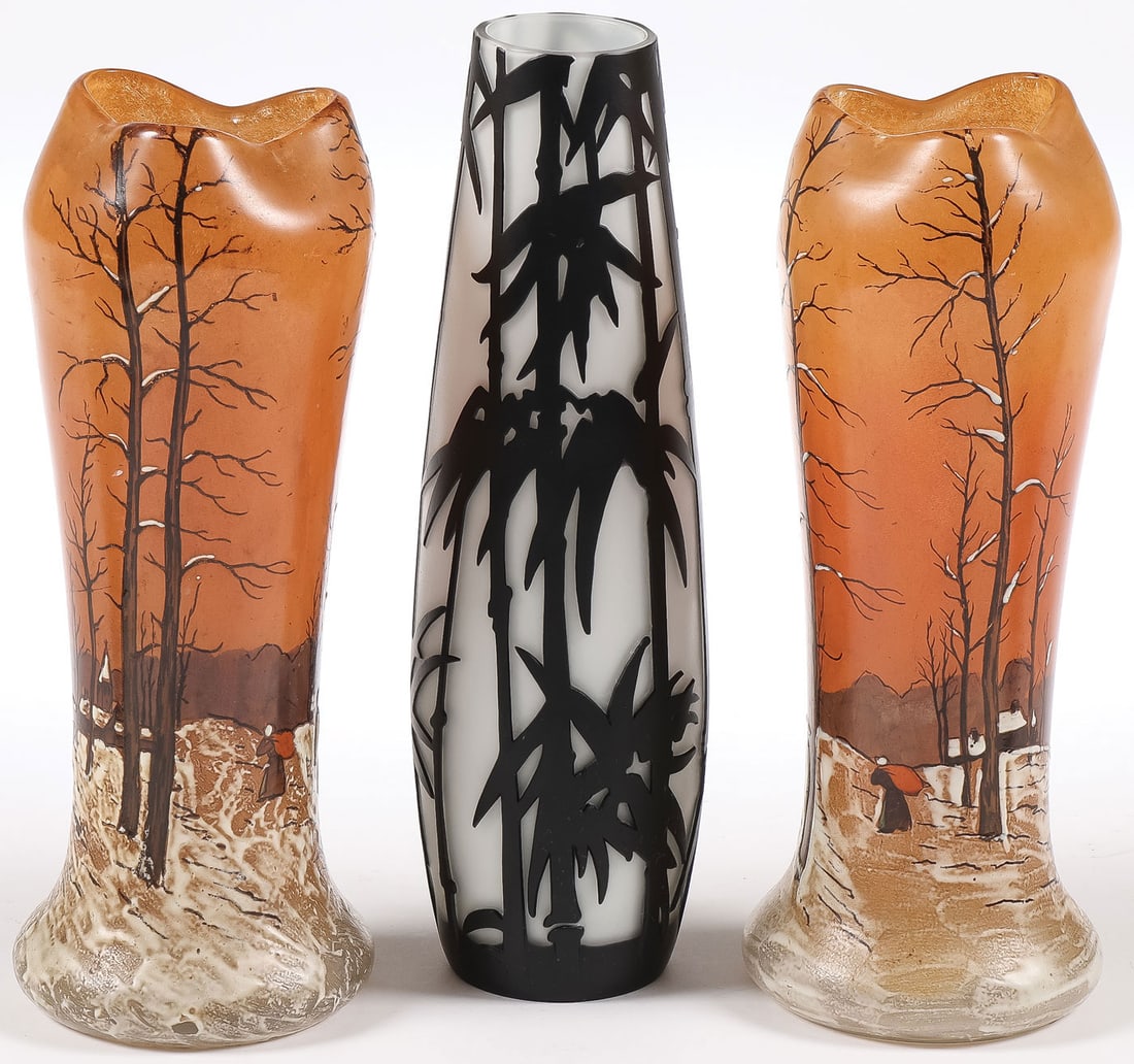 PR FRENCH CLASSIC LEGRAS WINTER SCENE VASES (1 of 5)