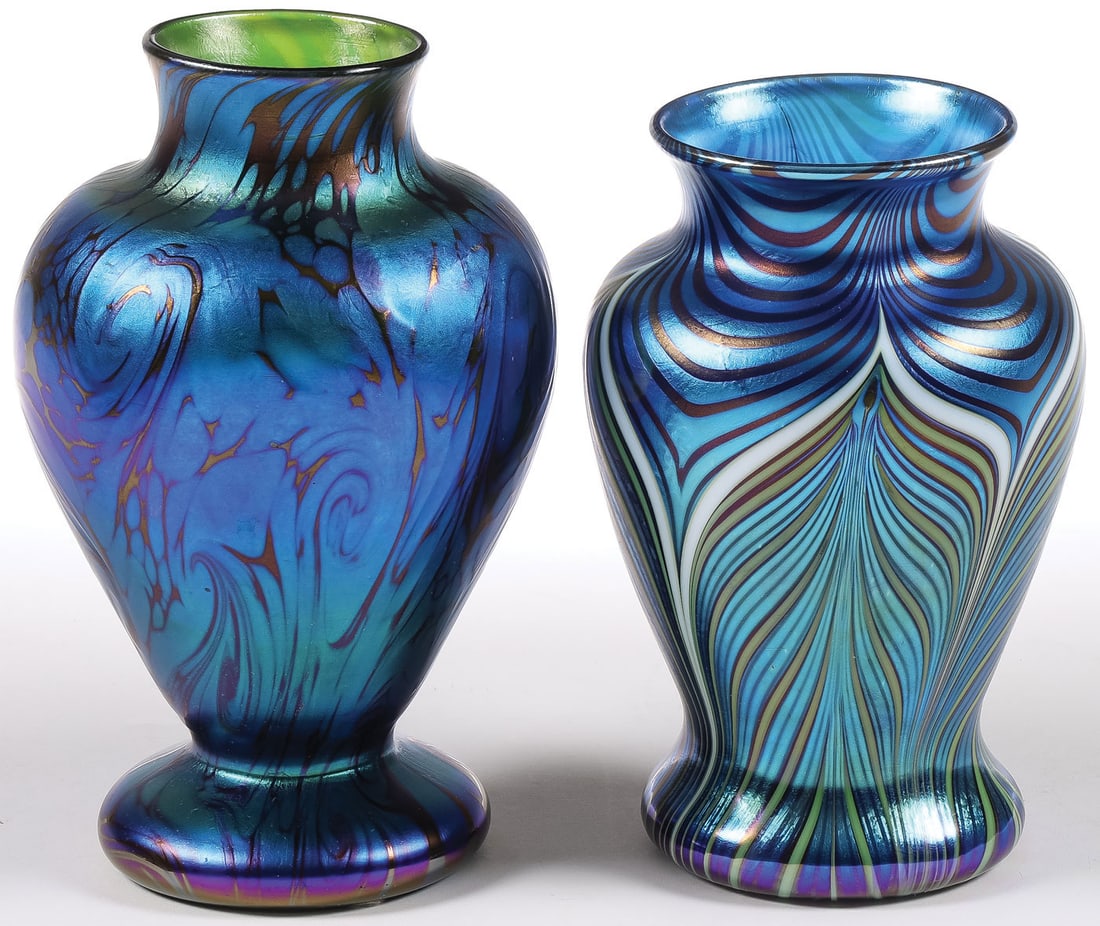 PR OF ORIENT & FLUME ART GLASS VASES (1 of 4)