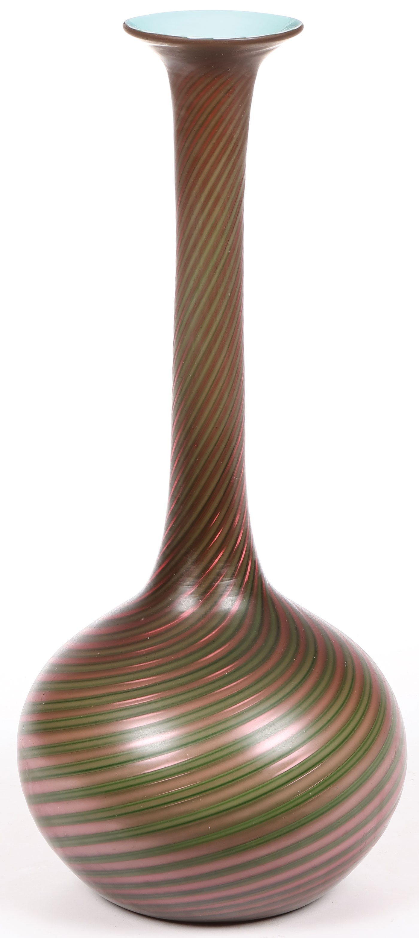 IMPRESSIVE STEVENS & WILLIAMS SWIRL VASE: IMPRESSIVE STEVENS & WILLIAMS SWIRL VASE. Comprising a large and impressive Stevens & Williams Pompeian Swirl glass bottle-form vase, with flared rim and ground pontil. Height 19 inches. SHIPPING NOTI