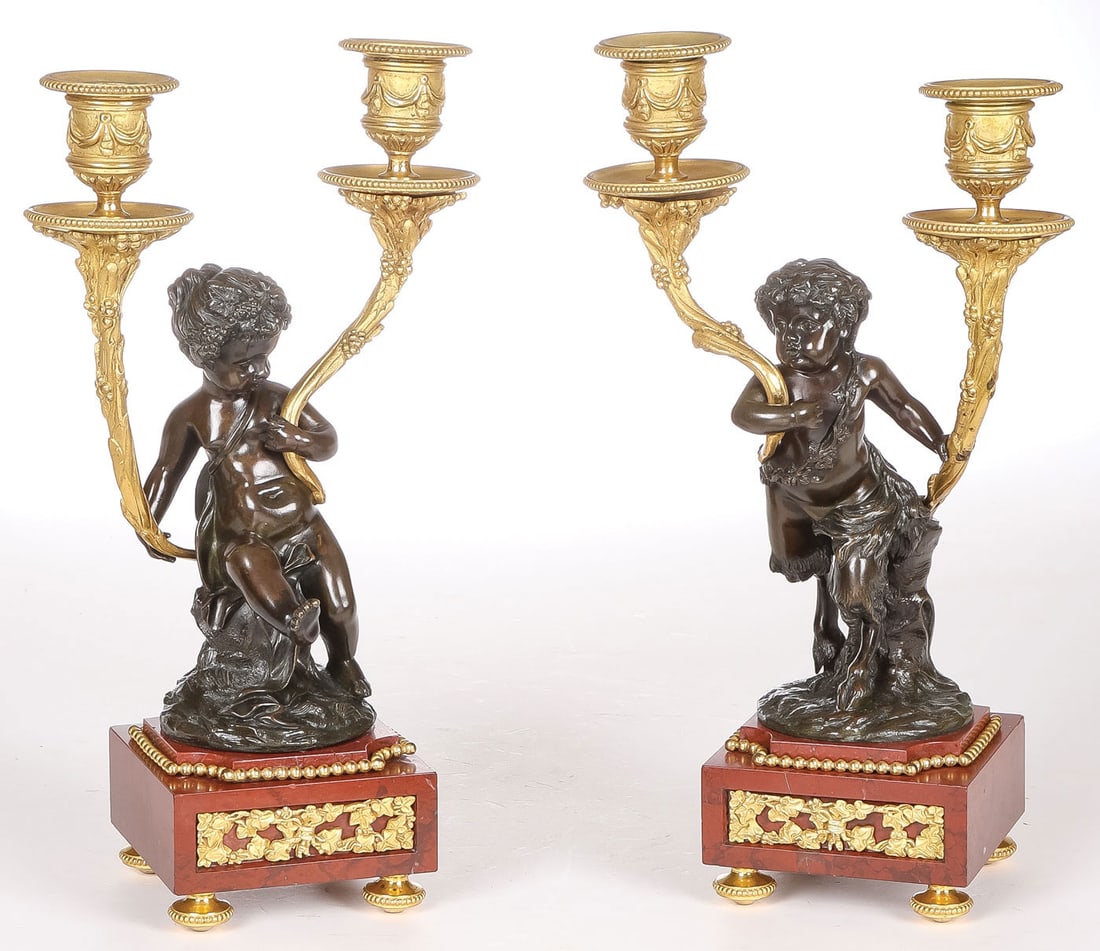 PR FRENCH GILT & PATINATED BRONZE CANDELABRA (1 of 2)