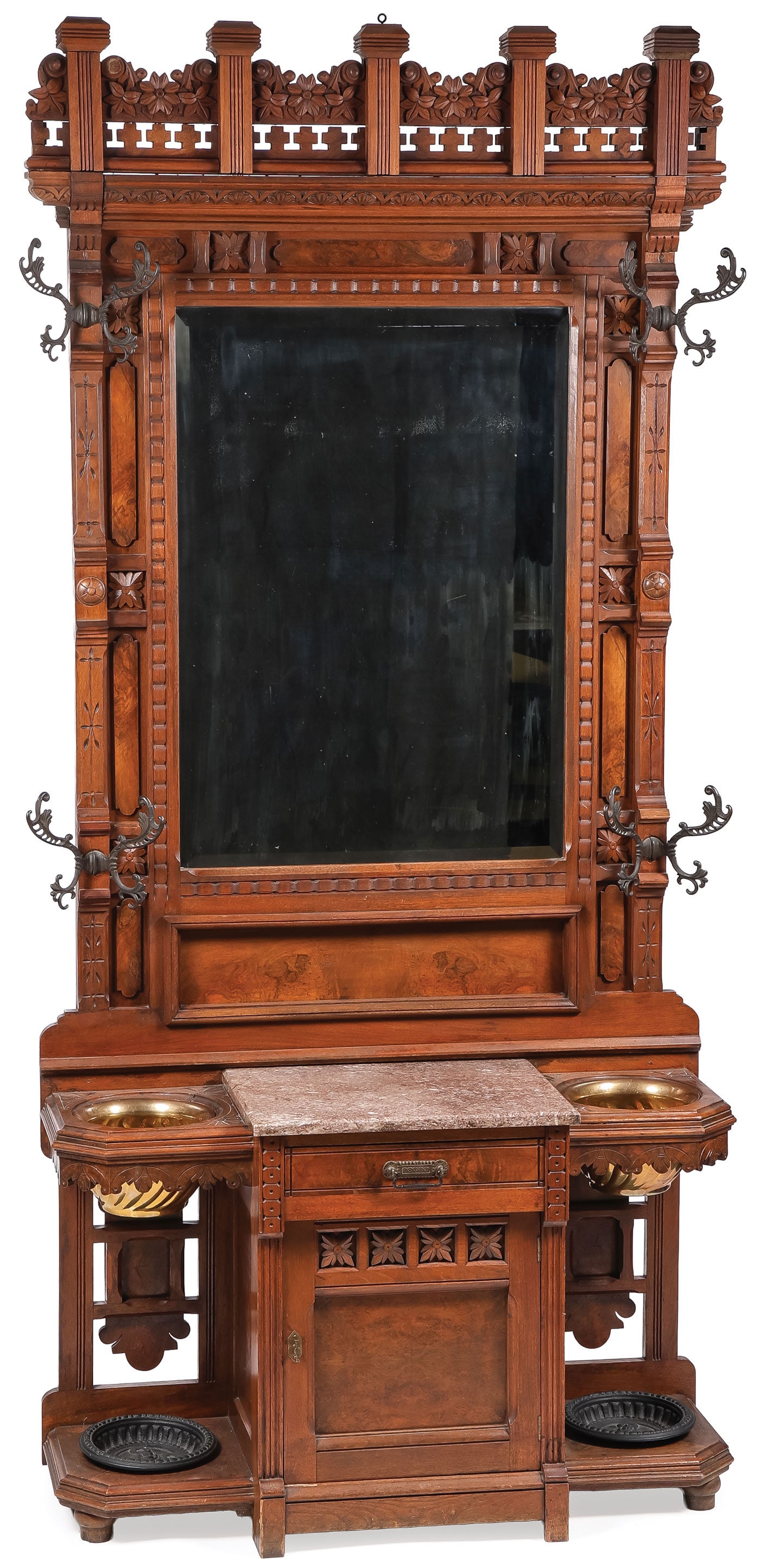 VERY FINE WALNUT HALL TREE & UMBRELLA STAND (1 of 3)
