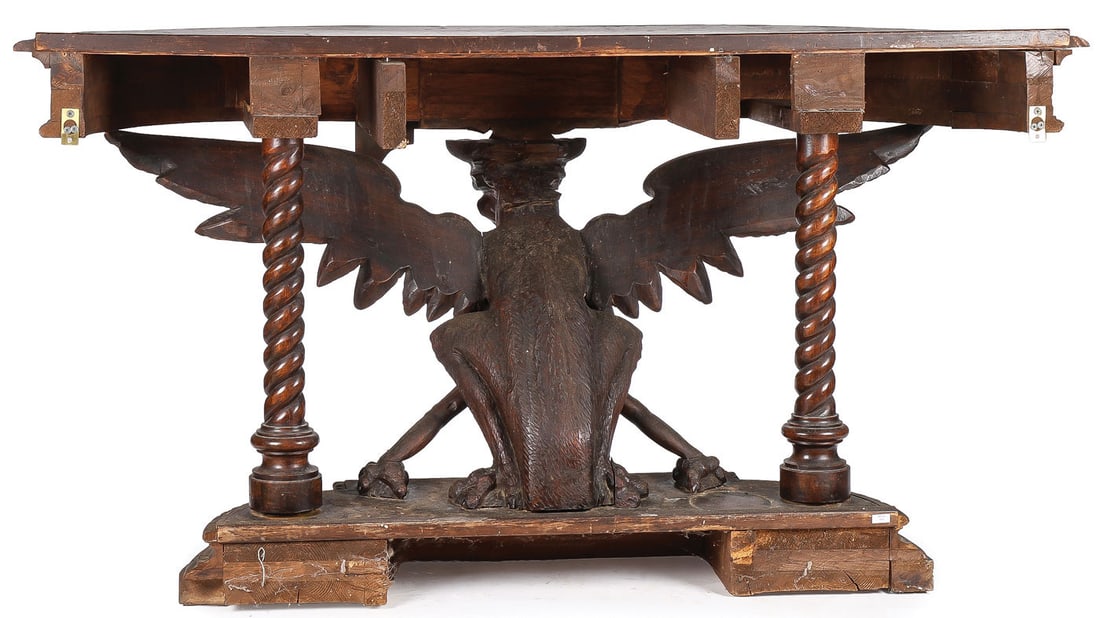 UNIQUE CARVED GARGOYLE CONSOLE TABLE, 19TH C - 2