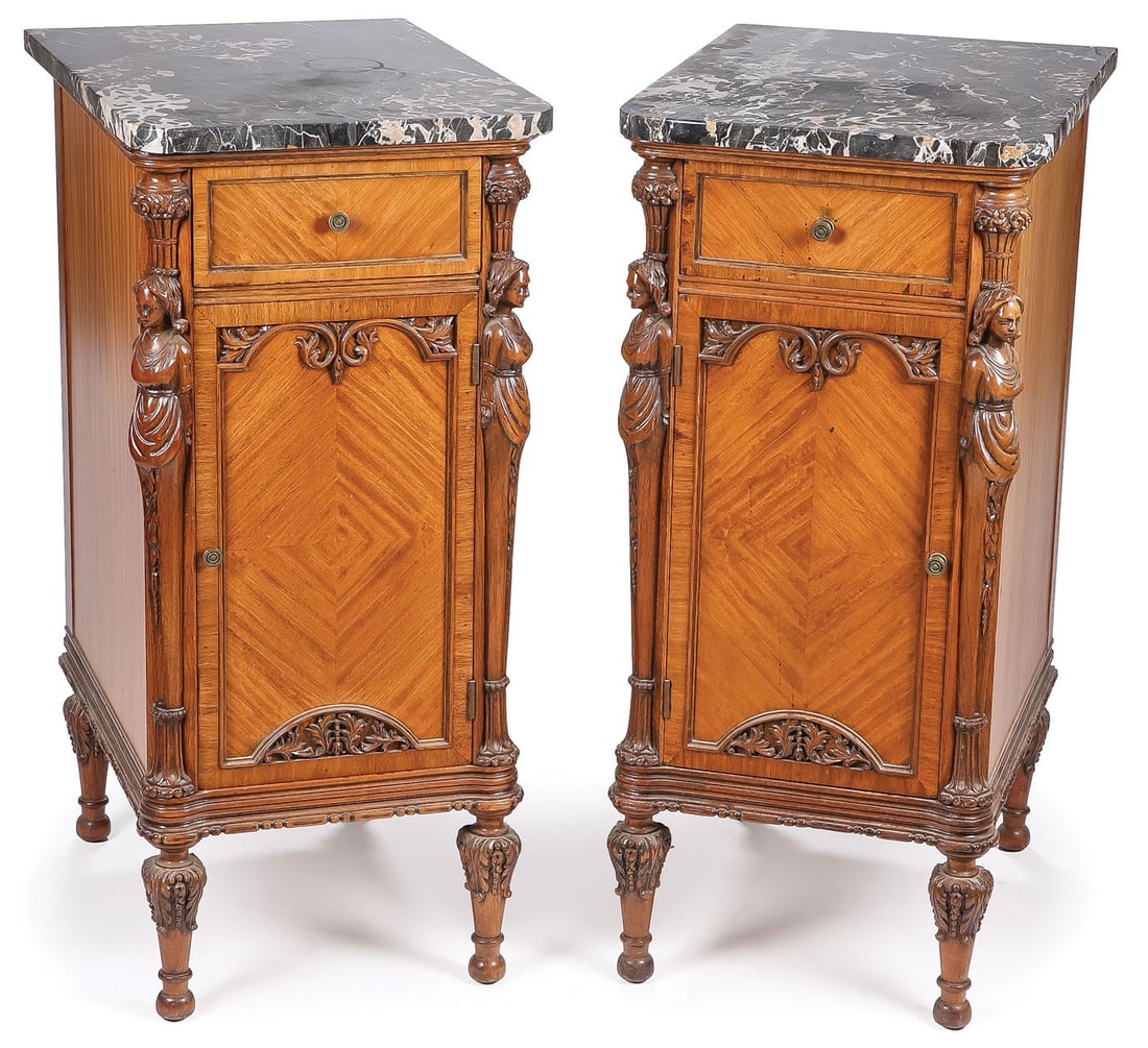 MARBLE TOP WALNUT NIGHTSTANDS (1 of 2)