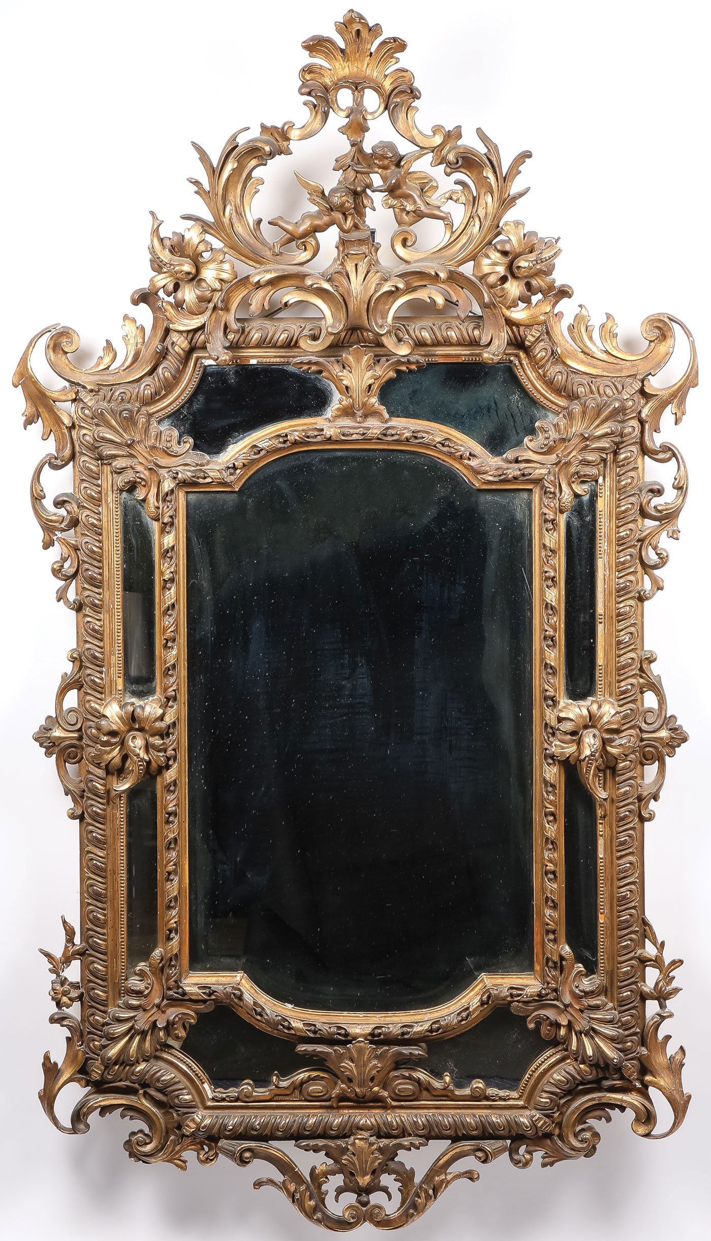IMPRESSIVE CARVED & GILT WOOD WALL MIRROR, 19TH C (1 of 2)