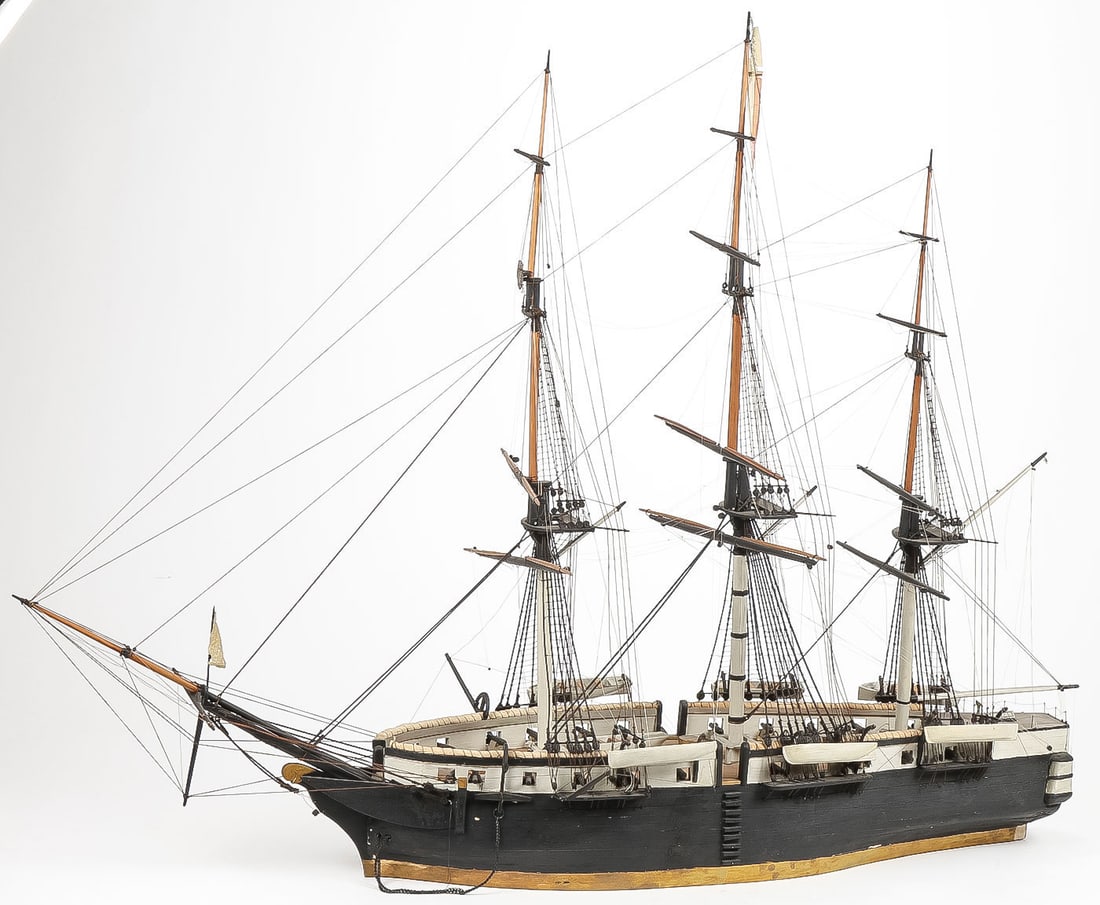 FINE SLOOP OF WAR WOOD MODEL SHIP, C. 1890'S (1 of 7)