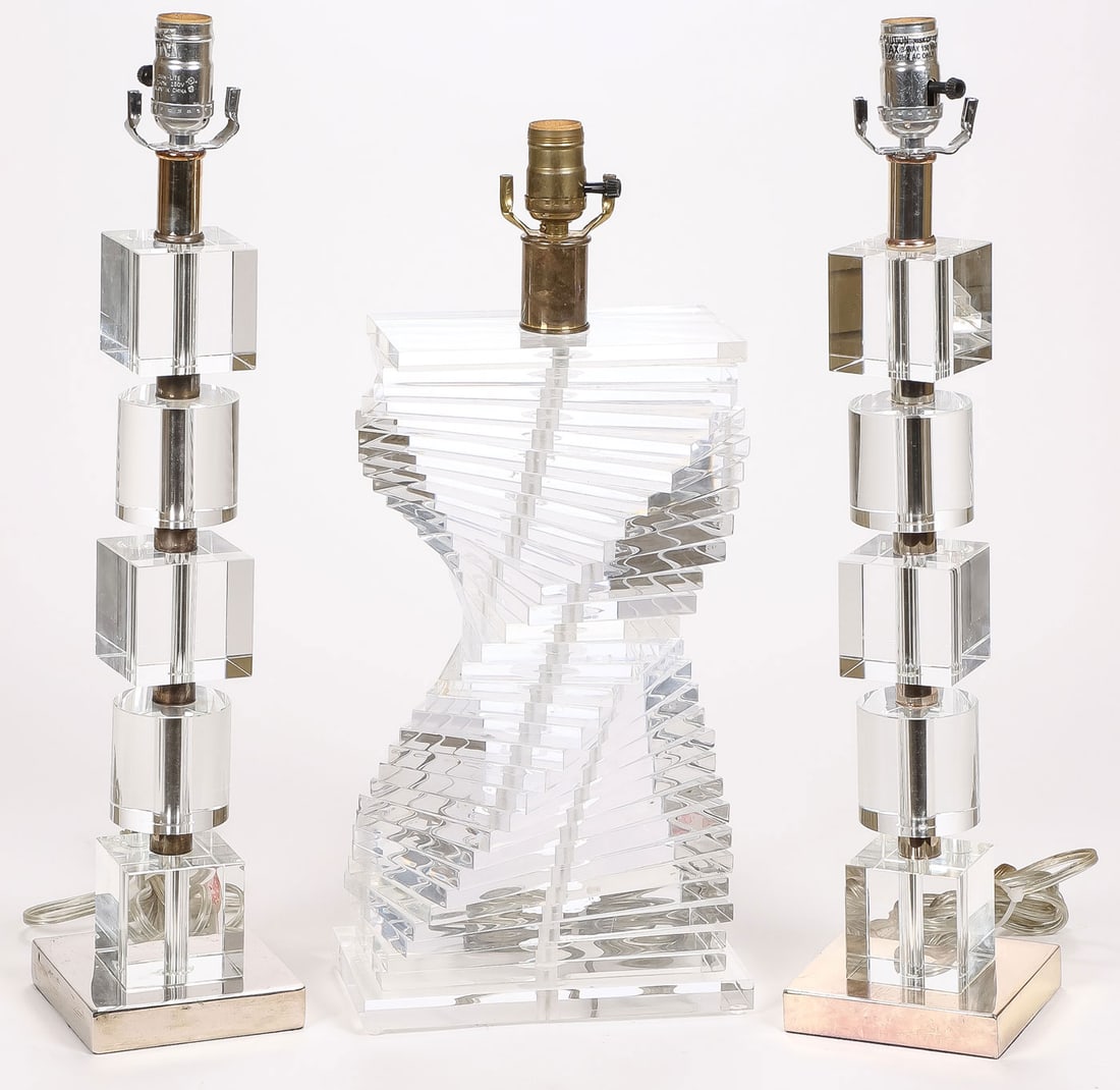 THREE LUCITE MODERN TABLE LAMPS (1 of 1)