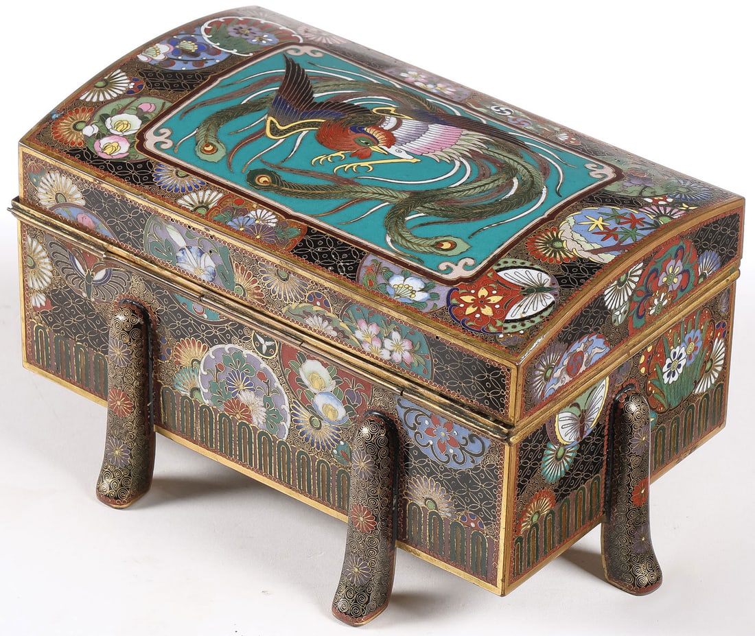 FINE JAPANESE CLOISONNE FOOTED CASKET, MEIJI - 2