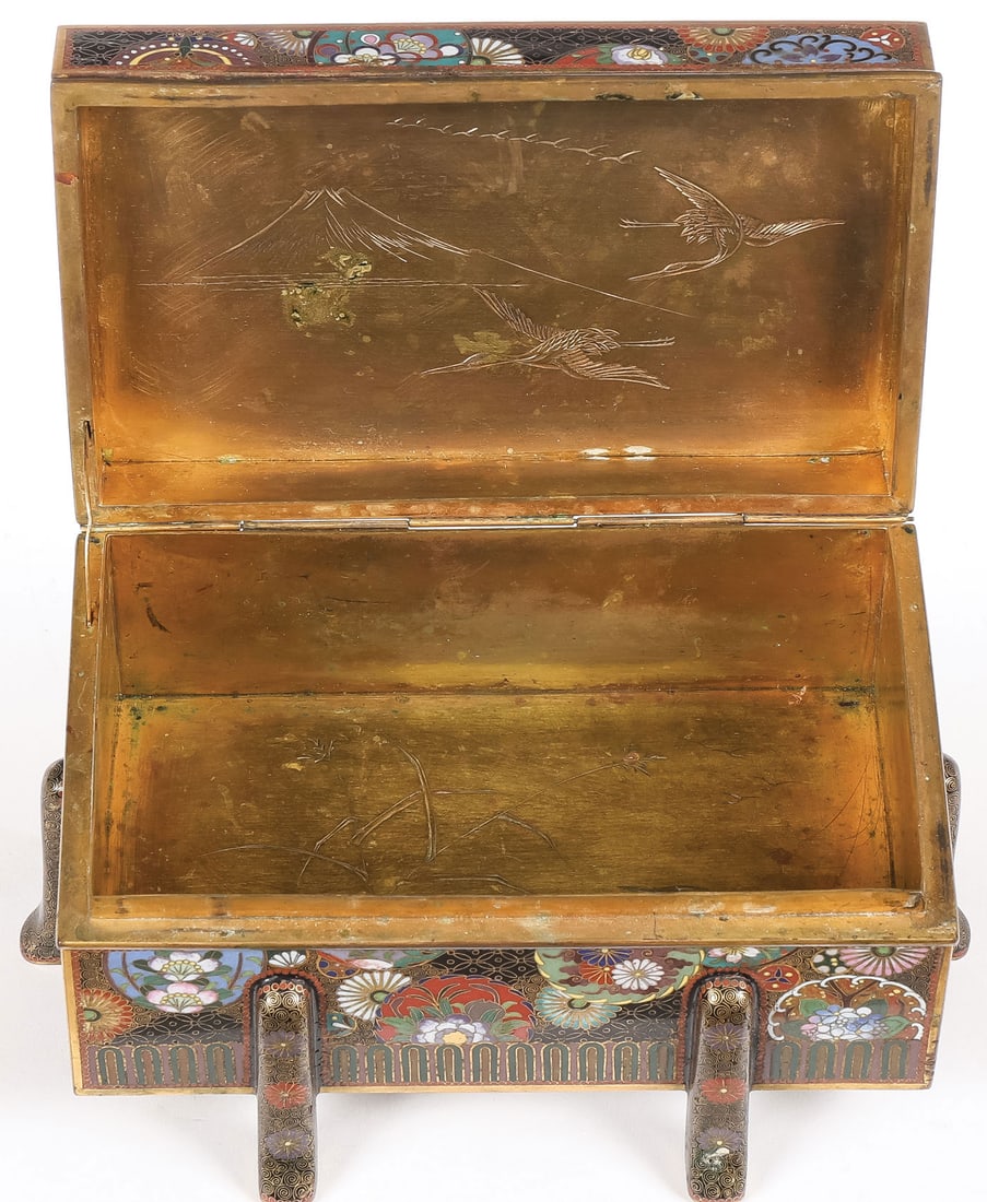 FINE JAPANESE CLOISONNE FOOTED CASKET, MEIJI - 3