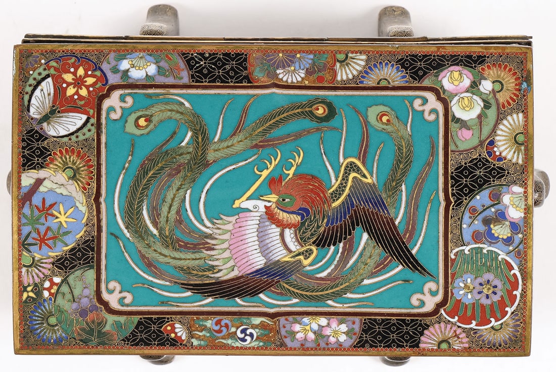 FINE JAPANESE CLOISONNE FOOTED CASKET, MEIJI - 4
